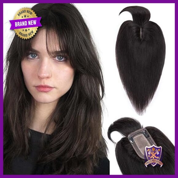Real Human Hair Topper 150% Density Silk Base Clip-in Extension 12 Inch main image 5